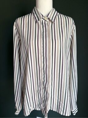 Napa Studio Petites Striped Button Front Blouse Size 16 Petite